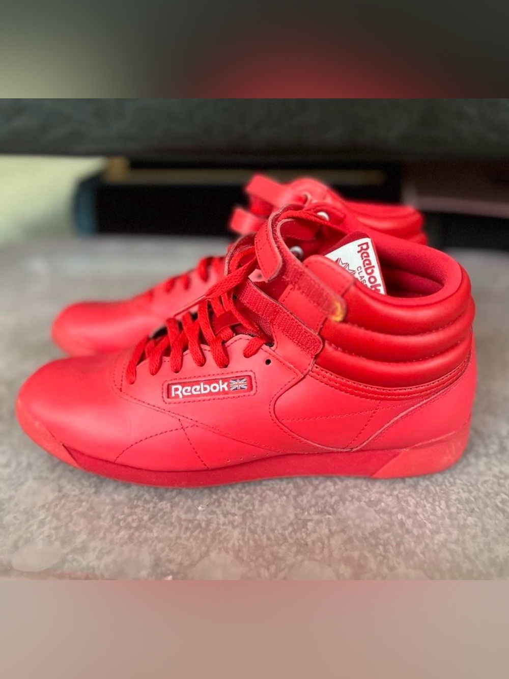 Reebok All-Red Leather High-Top Sneakers with Strap